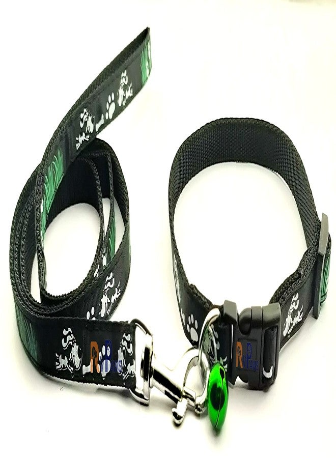 Pups&Pets Dog Printed Collar and Leash Set 15 MM- Adjustable Nylon Collar with Bell for Small and Medium Dogs, Collar and Leash Set for Puppies, Dog & Cat (Black) - Image 4